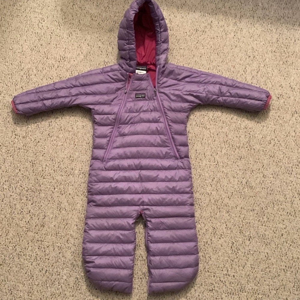 Purple Patagonia Hooded Snowsuit 12 months